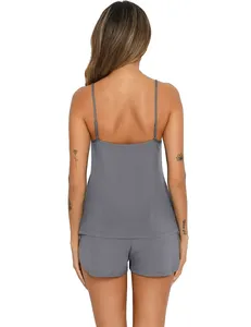 Novo Conjunto de Pijama Feminino de Algodão Duas Peças com Vestido Tomara que Caia de Cor Sólida Sexy - Product Image 6