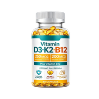 Capsules de Vitamine D3 K2 MK7 B12 à Haute Puissance, Marque Privée OEM, Favorise la Santé des Os, du Cœur et du Système Immunitaire, Complément Alimentaire Quotidien