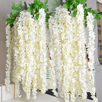 Guirlande de fleurs artificielles suspendues pour plafond, style hydrangea et glycine à trois branches, pour décoration intérieure et mariage, violet