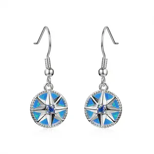 European and American style creative pendant North Star platinum shield shaped 925 Sterling Silver opal earrings for girl