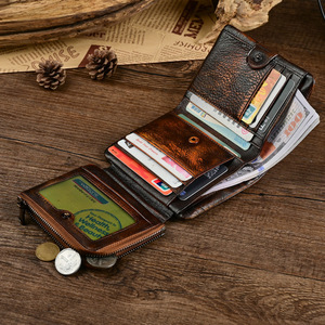 Ando Bag Vintage Genuine Leather Trifold <b>Wallet</b> <b>Men</b> Short Cowhide Card Holder with Coin Pocket - Product Image 3