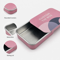 Boîte en métal rose personnalisée avec impression, 61 x 34 x 12 mm, couvercle coulissant, emballage pour accessoires cosmétiques, bonbons, menthes, petites pièces, OEM