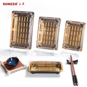 Sunzza package free sample blister SZ01 4pcs golden yellow printing disposable sushi box container takeaway food packaging