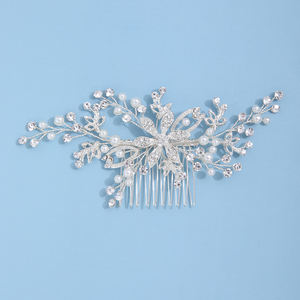 Diseño Original HOJA DE Metal flor accesorios de boda tocado cristal perla elegante novia peines laterales <span class=keywords><strong>para</strong></span> niñas - Product Image 2