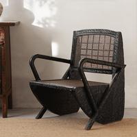 Fauteuil Wabi-Sabi en bois massif avec dossier en rotin pour salon, chaise longue individuelle pour maison d'hôtes et villa