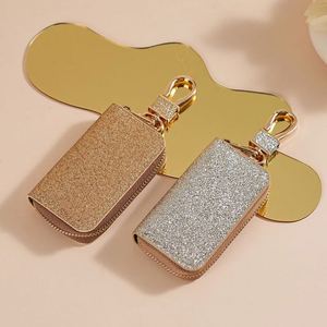 High Quality PU Leather Car Keychain Universal Car <b>Key</b> Bag Protective Cover Sequin Leather Metal Car Keychain - Product Image 4