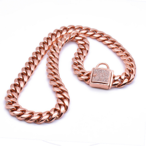 Boucle en cristal 14mm en acier inoxydable chaîne cubaine pour chien or rose - Product Image 1