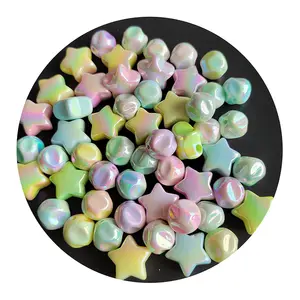 New AB Plate Star Round Ball Jewelry Beads Acrylic Plastic Loose Spacer Bead for DIY Bracelet Necklace Making Girls Women Gifts