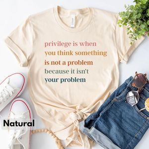 T-shirt Natural Privilege da donna, 100% cotone, girocollo, casual, manica corta, con stampa di lettere, primavera estate - Product Image 1