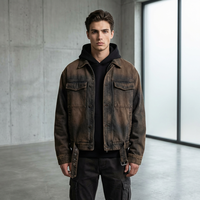 EIDEO OEM ODM Personnalisé Veste en jean vintage courte matelassée doublée, style bomber de travail, en toile, avec logo Monkey Wash, éco-responsable