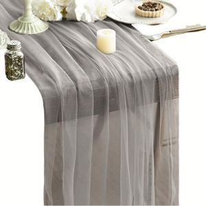 Elegant Ruffled Polyester Linen Table Runner for Wedding Party Home Table Decoration Table Runner - Product Image 1