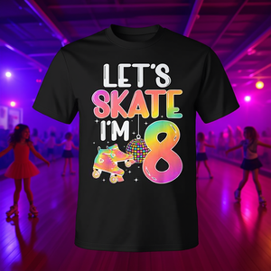 T-shirt d'anniversaire Let's Skate I'm 8 pour filles de 8 ans, vêtements de fête pour patinage à roulettes - Product Image 3
