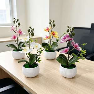 Plante artificielle Phalaenopsis Orchid Bonsai à 3 fleurs avec pot en caoutchouc souple, pot de fleurs décoratif de bureau, 24,5 cm de haut - Product Image 2