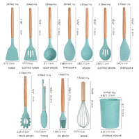 Manjia Lot de 12 ustensiles de cuisine en silicone avec manche en bois, spatule, points de pulvérisation blancs, gadgets de cuisine, ustensiles de cuisine