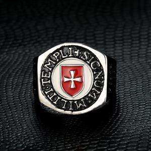 Anillo Masónico de Acero Inoxidable Sólido e Impermeable, Hecho a Medida, con Cruz de los Caballeros Templarios y Esmalte Rojo y Blanco Turco, para Joyería de Fiesta - Product Image 4