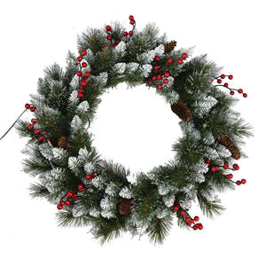 अनुकूलन कृत्रिम धातु फ्रेम 24 इंच पाले सेओढ़ लिया जामुन पाइन शंकु पाइन सुई और सभी मौसमों के लिए पीवीसी एलईडी क्रिसमस माल्यार्पण - Product Image 2