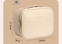 Sac de maquillage portable de voyage en PU de grande capacité, couleur unie, avec logo personnalisé pour femme, vente en gros