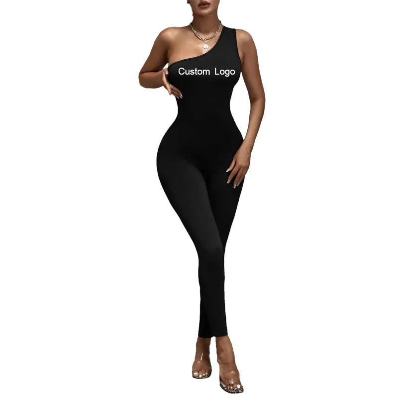 Custom Jumpsuit Summer Spring Black Sexy Sleeveless Spandex Long Rompers One Piece Women Bodycon Jumpsuits