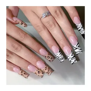 Due stile lungo bara unghie finte Zebra collocazione unghie di mucca punte artificiali all'ingrosso acrilico personalizzato stampa di lusso sulle unghie
