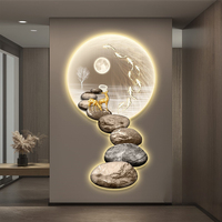 Décoration murale LED verticale de style paysage moderne Peinture suspendue en porcelaine cristal sans cadre Peinture murale moderne de style irrégulier