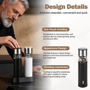 Nouvel ensemble moulin à poivre électrique rechargeable avec support et lumière LED réglable, pour sel et poivre - Product Image 3