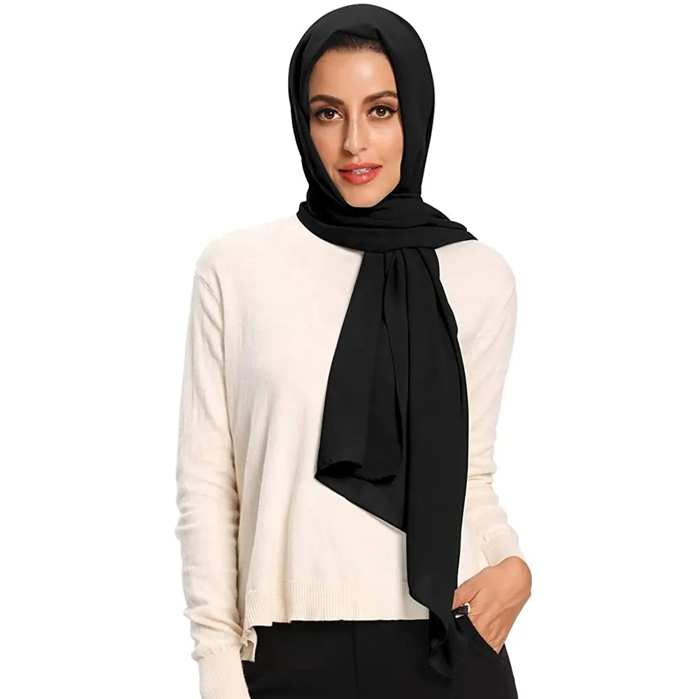 ผ้าพันคอฮิญาบแบบยาวสำหรับผู้หญิงมุสลิม,ผ้าชีฟองมุกโพลีเอสเตอร์แบบเรียบคุณภาพสูง
