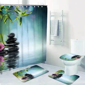 CF BS04 Custom Designer Bathroom Sets 4 Piece Printed Waterproof Bath Shower Curtain Liner Personalized Bathroom Accessory