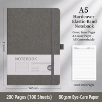 Carnet A5 à couverture rigide avec élastique, pages lignées, agenda personnalisé pour le bureau et l'école