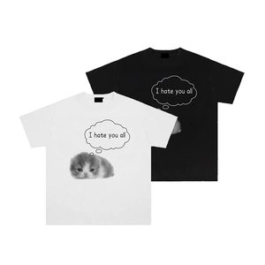 T-shirt per Coppie '<span class=keywords><strong>Ti</strong></span> <span class=keywords><strong>Odio</strong></span>' Originale, Divertente, con Stampa di Gattino Carino, 100% Cotone, Maniche Corte, Vestibilità Ampia, Tessuto Pesante - Product Image 1