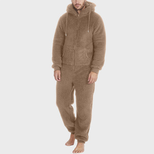 Winter Warm Teddy Fleece Pajamas for <strong>Men</strong> Plush Zipper <strong>Onesie</strong> <strong>Fluffy</strong> Hooded Sleepwear One Piece Sleep Lounge Pajama Jumpsuits - Product Image 1