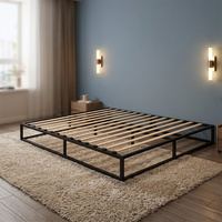 Cadre de lit King Size en bois de hêtre avec sommier intégré, composant de mobilier en acier inoxydable, robuste et durable, approvisionnement en gros