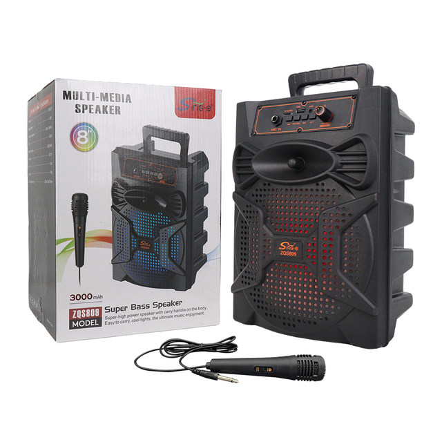 ZQS809 8 Inch Speaker BT Wireless Microphone Speaker Support Auxiliary/TF Card/USB Karaoke Portable Outdoor Speaker