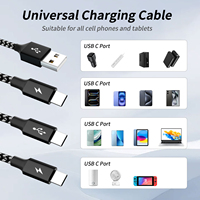 Câble de téléphone portable 3 en 1, nylon tressé, USB-A vers Micro / Type C / Prise personnalisée, cordon de charge et de données multifonction