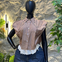 Chemise à manches courtes pour femme, nouvelle tendance mode été 2026, style européen et américain, avec design à rayures et perles, et détails de couture originaux