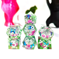 Jeu de dés personnalisé de fleurs polyédriques et de papillons en résine phosphorescente pour les jeux de rôle RPG du MDN Jeux de société