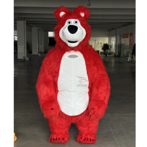 Costume de mascotte gonflable rouge <span class=keywords><strong>Masha</strong></span> l'ours, fourrure, peluche, <span class=keywords><strong>cosplay</strong></span> d'anime personnalisé pour adulte, animal pour les fêtes de carnaval, Halloween - Product Image 1