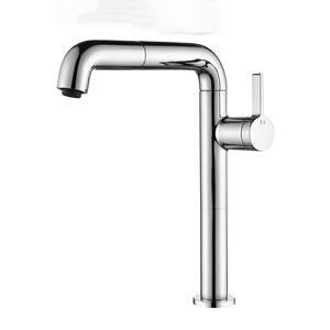 Robinet de cuisine monobloc minimaliste chaud/froid tout en cuivre, finition brossée, universel, rotatif, avec douchette extractible pour lavabo - Product Image 5