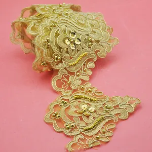 2022 boncuklu dantel Trim pullu Vintage dekoratif düğün/gelin DIY Craft dikiş renkli kumaş altın gökkuşağı WTPA-012