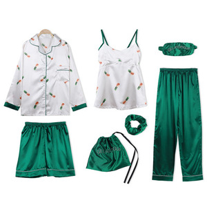 Bộ đồ ngủ lụa mềm in họa tiết sọc cao cấp 7 món năm 2025, thiết kế riêng, dành cho nữ - Product Image 6