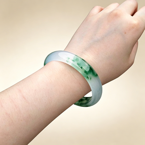 Brazalete de Jade de Cuarzo Natural para Mujer, con Patrón de Flores Azules, Brazalete de Tres Secciones con Flores Flotantes - Product Image 5