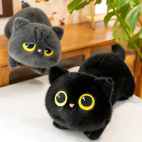 Almohada de Peluche de Gato Negro y Gris, Juguete de Peluche Suave, Almohada de Simulación para Dormir, Rellena de Algodón PP, para Regalo de Cumpleaños