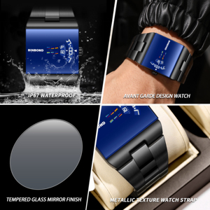 Montre pour homme Binbond B676 676, nouveau design rectangulaire, mouvement <span class=keywords><strong>à</strong></span> <span class=keywords><strong>quartz</strong></span>, montre pour homme, étanche, acier inoxydable, montre-bracelet de luxe - Product Image 4