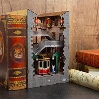 Wincent Book Nook, puzzle en bois 3D, station de tram miniature, kit de diorama avec éclairage LED, décoration d'étagère, cadeau pour adultes, construction