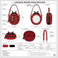 Sac à bandoulière pour femme personnalisé, motif coccinelle mignonne, style Ita Bag Kawaii, rond, avec fenêtre de présentation transparente en PVC et breloque trèfle à fermeture éclair