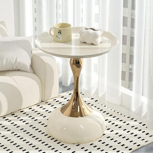 European Style <b>Round</b> Side <b>Table</b> Warm White Matte Black Glass Top <b>Console</b> <b>Table</b> For Living Room Bedroom Sofa Corner Use - Product Image 2