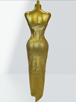Robe longue moulante sexy à col en V profond et sans manches, avec feuille d'or, pour soirée, collection 2026, pour femme