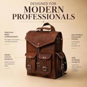 Casual <b>Leather</b> Backpack For Men And <b>Women</b> With <b>Laptop</b> Compartment And Modern Carry Design For Office Travel School And Everyday - Product Image 3