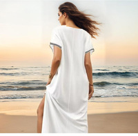 Robe longue ample brodée style rétro européen et américain pour femme, idéale pour les vacances à la plage