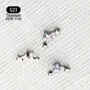 G23 <b>Titanium</b> Star Earrings 7mm F136 Alloy With Zircon For Ear Cartilage Lip <b>Studs</b> - Product Image 4