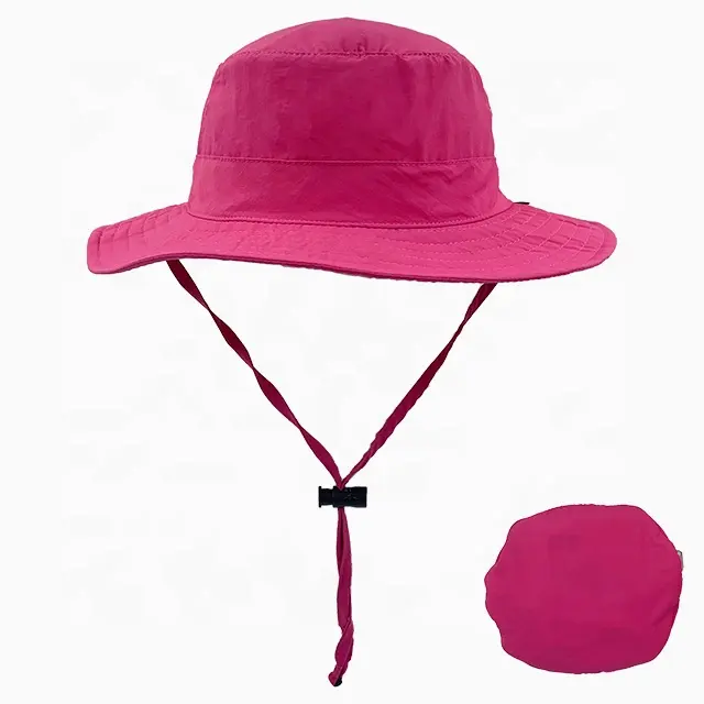 Venda quente poliéster bordado balde chapéu dobrável zíper bolso chapéu sol UV praia cap chapéu chapéu portátil seco rápido para adulto